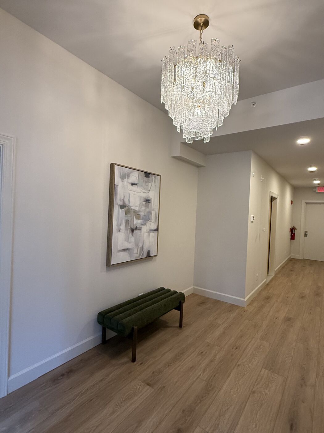 Elegant hallway with crystal chandelier